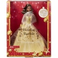 thumbnail image 1 of Barbie Signature Doll, 2023 Holiday Collectible with Golden Gown & Dark Brown Hair, Doll Stand & Displayable Packaging, 1 of 5