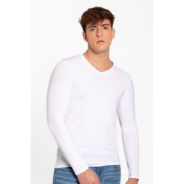 Camiseta Cuello V Manga Larga Microfibra (4137) blanco L Diane & Geordi Colombia 4137