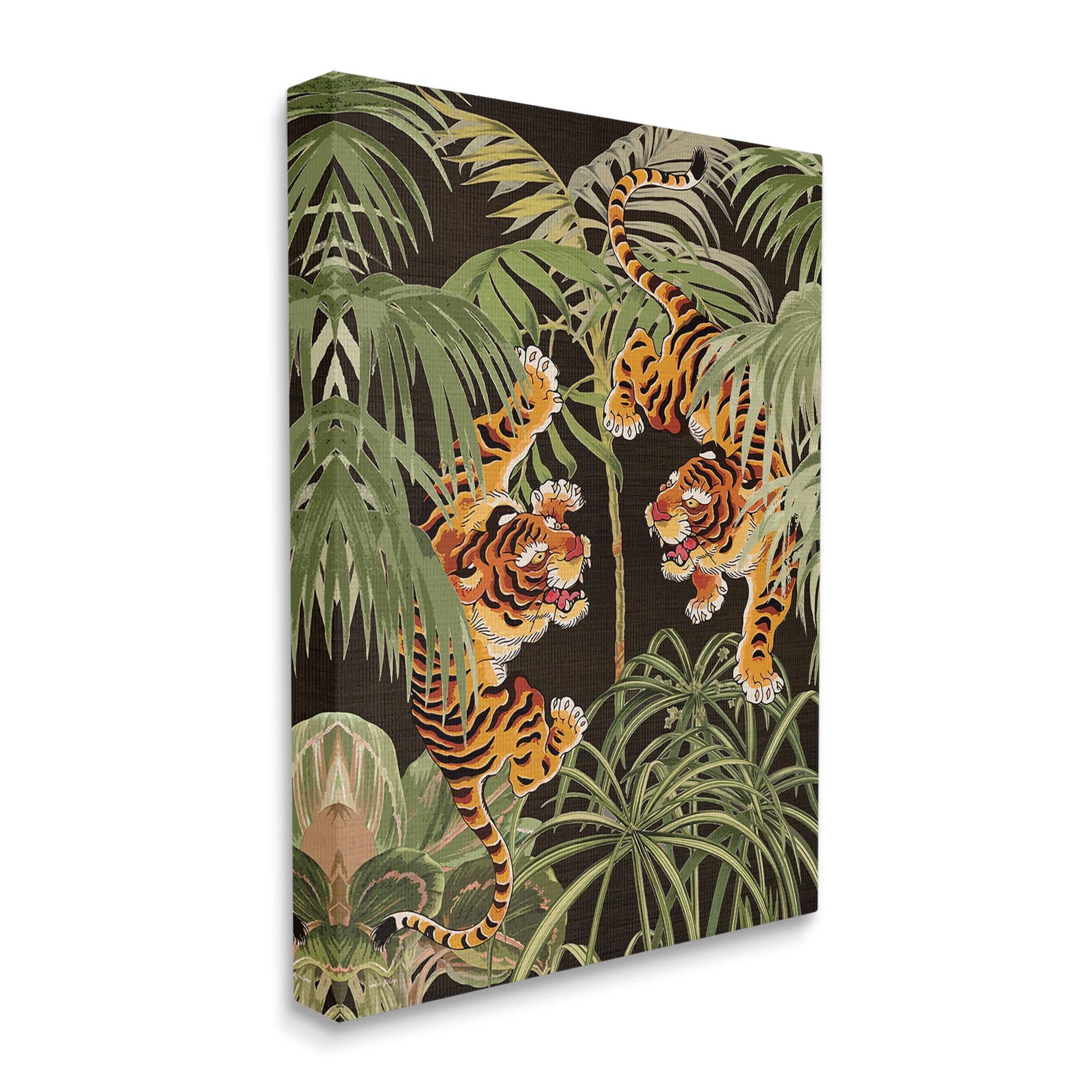 Stupell Industries Fierce Tigers with Plants Animals & Insects Painting Gallery Wrapped Canvas Art Print Wall Art, 24 x 30