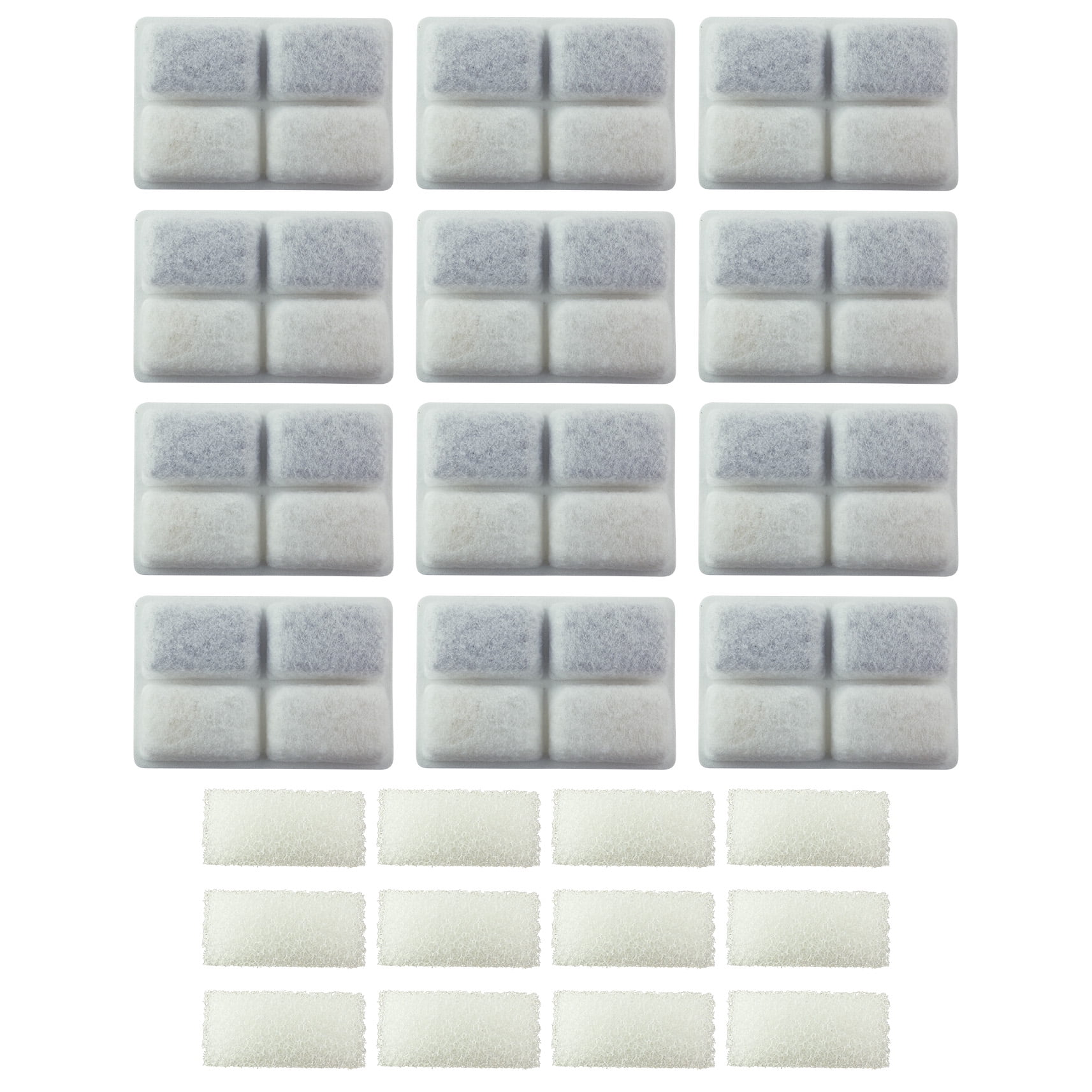 PET STANDARD Replacement Water Filter & 12 Pack Replacement Pre-Filter Sponges Compatible With FURRYBABY® Water Level Window 2L Ultra Quiet Indoor Intelligent Pet Fountain, Pack of 12