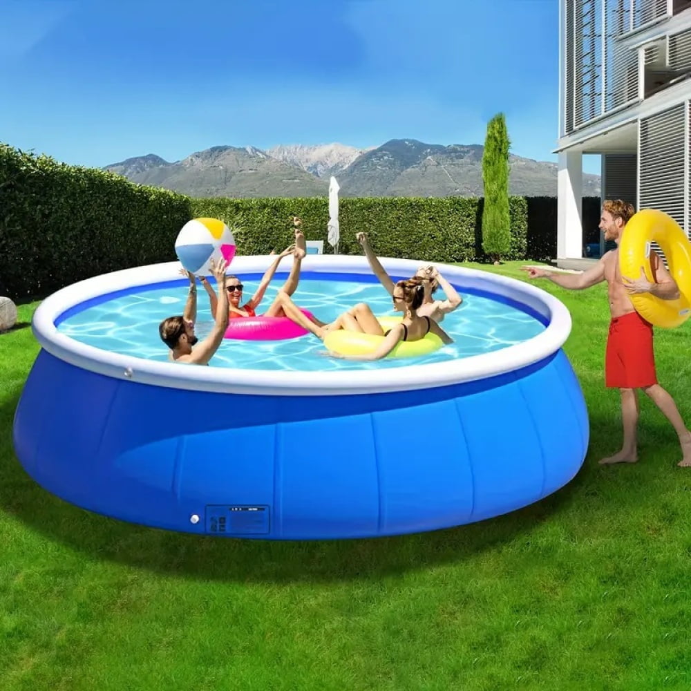 12ft Round Inflatable Swimming Pool, 1800GAL PVC Blow-Up Pool for Family Summer Fun