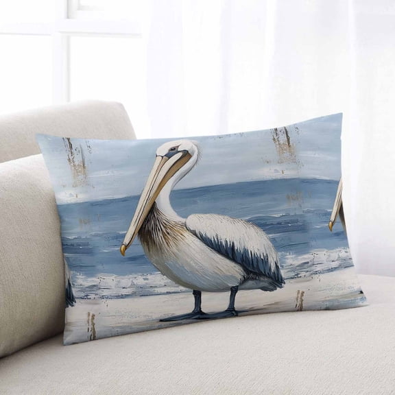 Coastal Pelican Standard Size Pillow Cover, Pillowcase Protectors with Zipper, Breathable Decorative Throw Pillow Case Cover, Modernism Art Oil Painting Birds Pillow Shams for Couch Sofa 20x26Inch