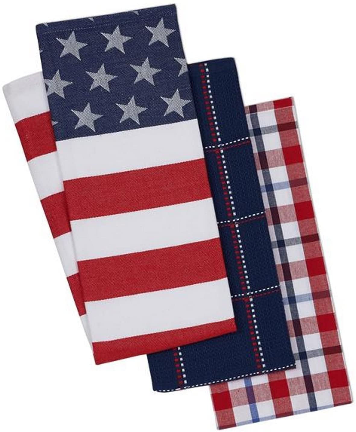 Cherry Plaid Tartan Red White Blue Linen Cotton Tea Towels by Roostery Set of 2