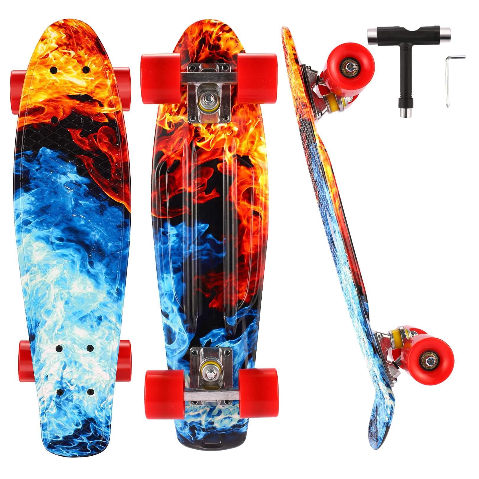 22 Inch Complete Mini Cruiser Skateboard with LED Light Up Wheels for Kids Girls Boys Caroma Skateboards for Teens Beginners