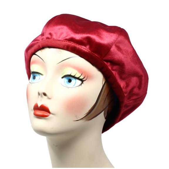 Red Velvet Beret - Satiny Smooth - Classic Retro Style