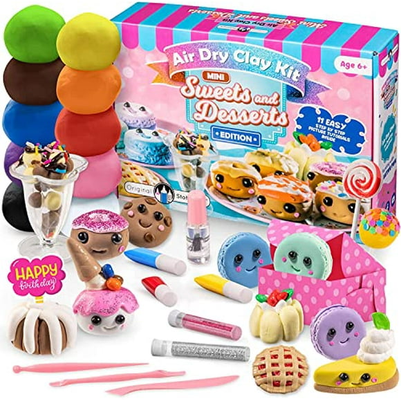Original Stationery Kit d'Argile Sèche pour Mini Bonbons & Desserts 10 Couleurs Vibrantes d'Argile Sèche pour Enfants et Plus de 30 Pcs dans Ce Kit DIY pour Faire des Aliments Miniatures avec de l'Argile pour Sculpture