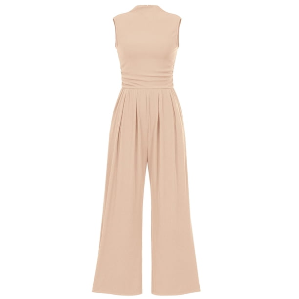 Mono Enterizo PRETTYGARDEN sin Mangas Pierna Ancha M Beige