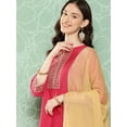 thumbnail image 6 of Janasya Women's Pink Crepe Silk Solid Kurta with Pant and Dupatta, 6 of 8