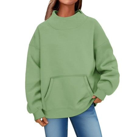 HAPIMO Womens Trendy Loose Sweatshirts Turtleneck Pullover All Season Wear Girl Fashion Outfits Long Sleeve Casual Tops with Kangaroo Pocket Mint Green L