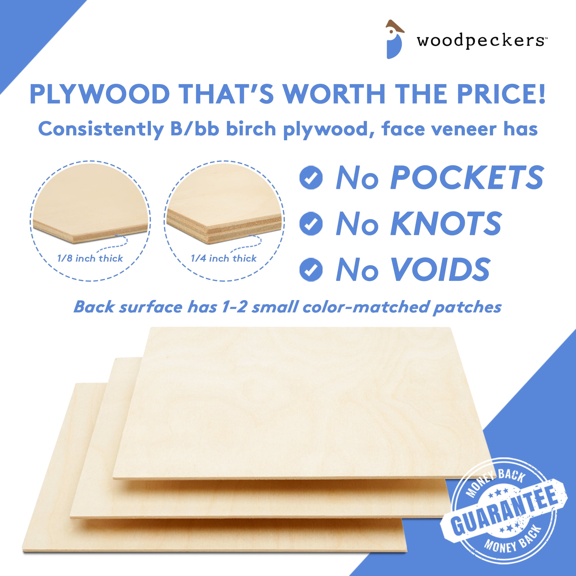 12x12 Wood Panels, Unfinished 3mm Birch Plywood Sheets (8 Pack)