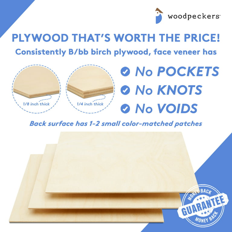 Woodpeckers Baltic Birch Plywood, 3 mm 1/8 x 12 x 20 inch Craft Wood, Pack of 100 B/bb Grade Baltic Birch Sheets, Perfect for Laser, CNC Cutting and Wood Burning
