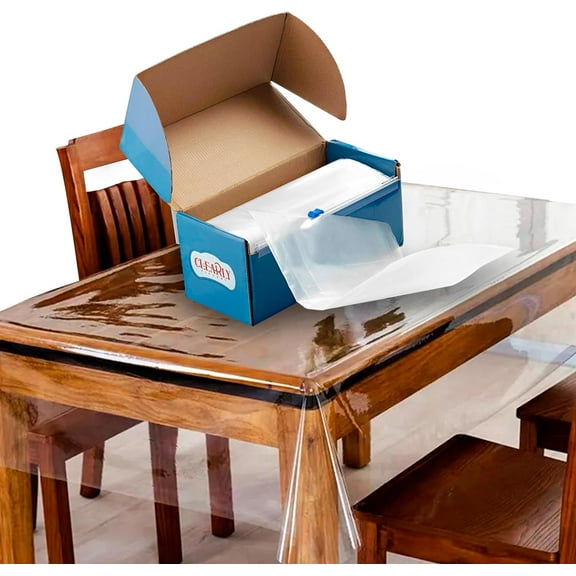 Clear Plastic Tablecloth ROLL- W/ SELF Cutter -Wide Thick Disposable Table Cover Protects from Spills, Water, Oil, Stains. for Party, Hosting, Dining. Fits 8 to 10 Rectangle 54 " x 108 " Tables