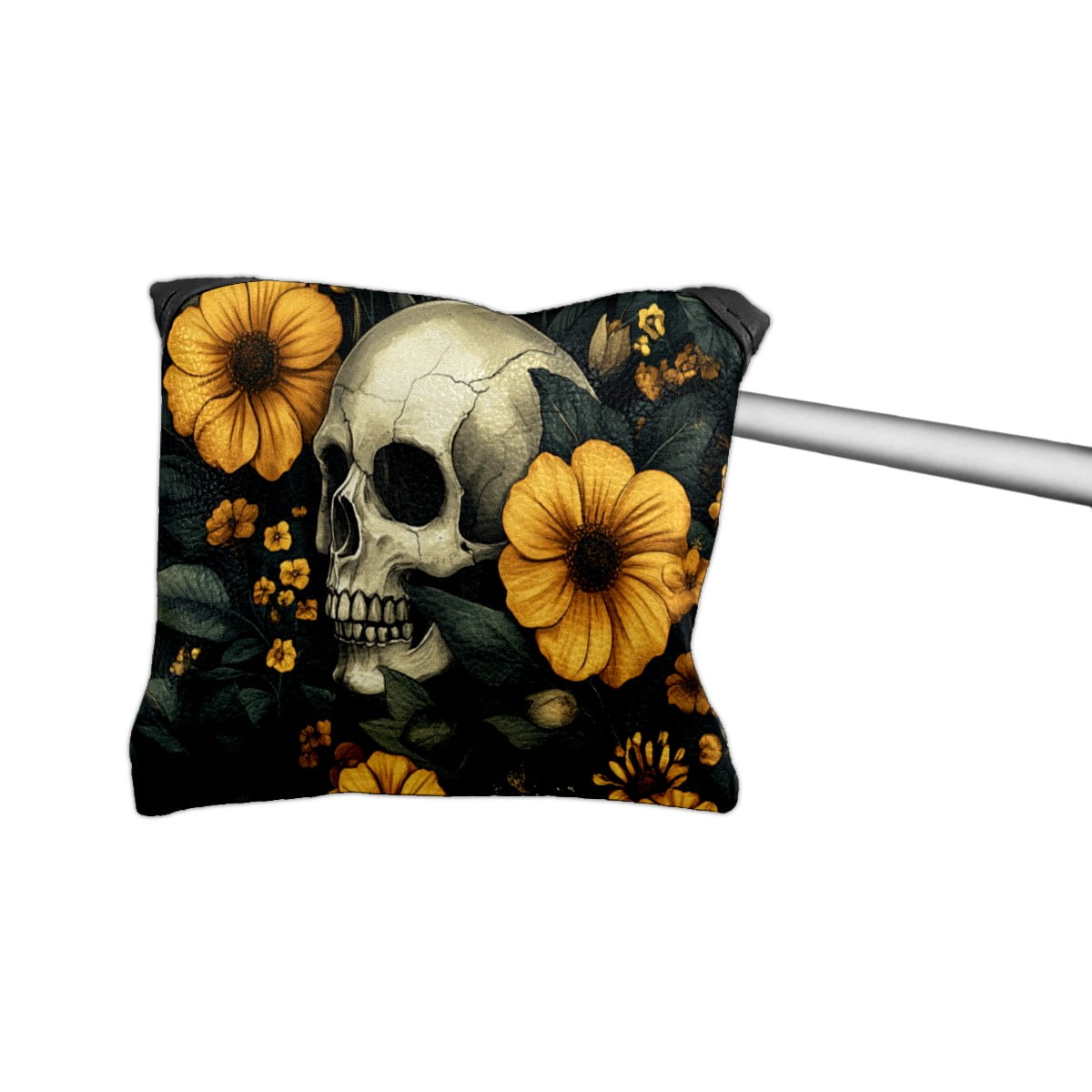 Golf Mallet Putter Cover Premium Leather Waterproof Golf Putter Head Cover with Magnetic Closure Yellow Flowers And Skulls