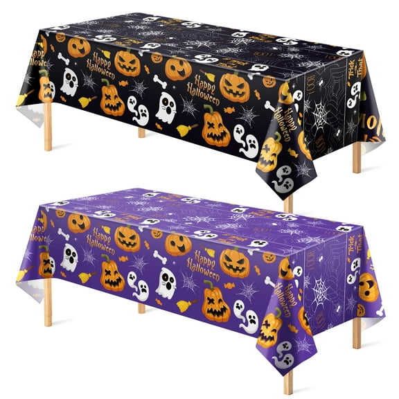 Halloween Tablecloth 2-Pack Disposable Plastic for Party Decor Indoor Outdoor