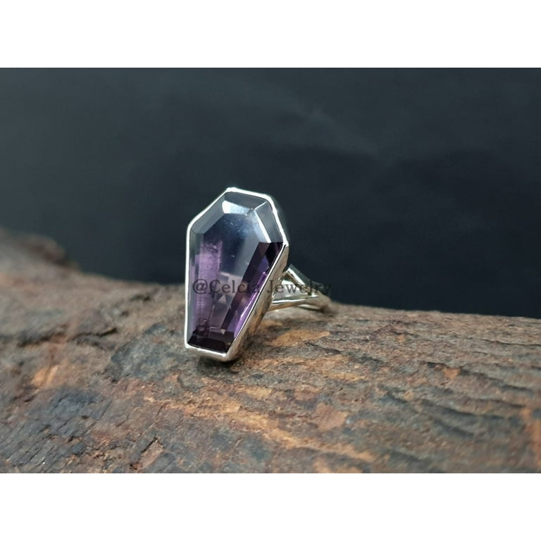 Amethyst Natural Gemstone Coffin Ring, Promise Ring, Birthday
