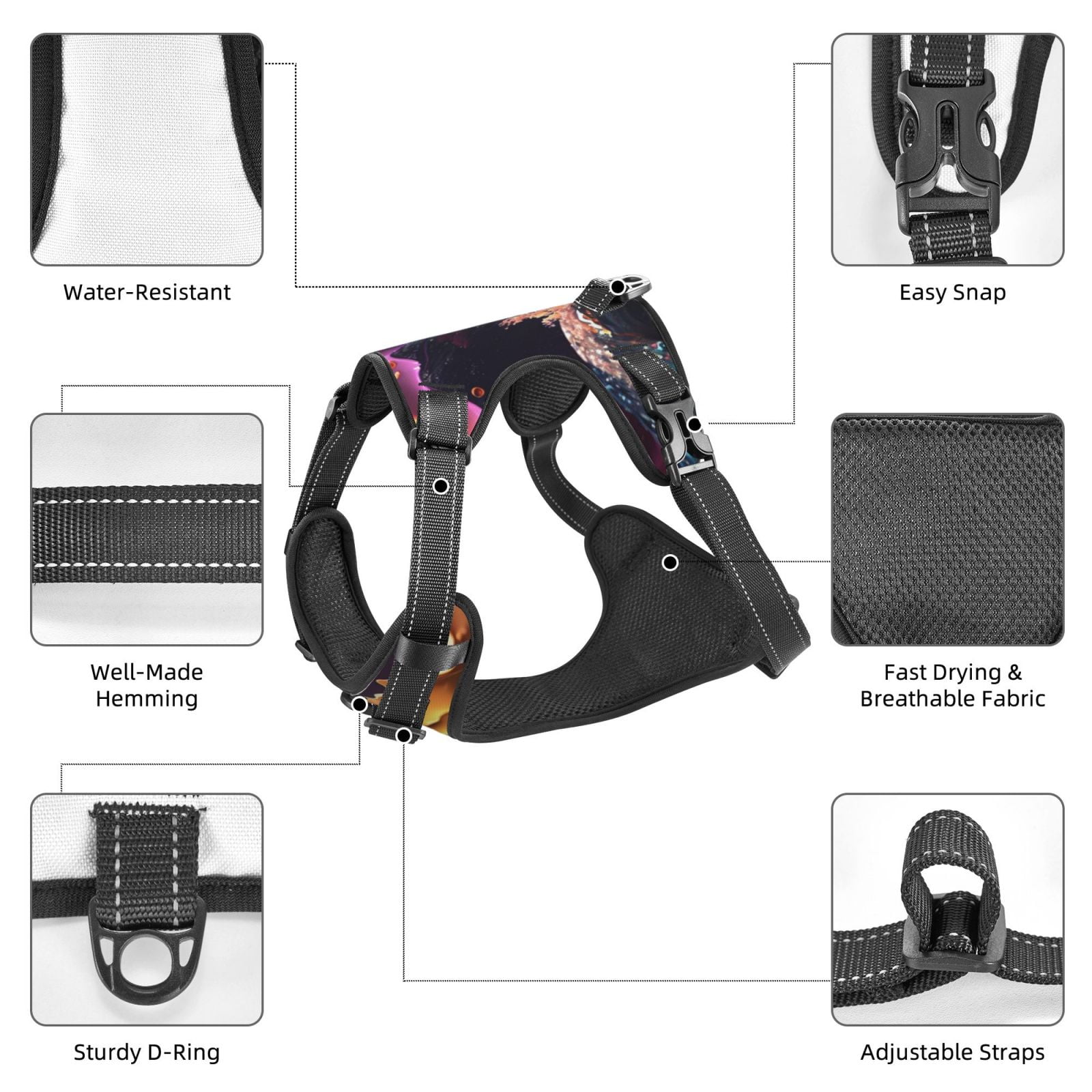 Vsdgher Explosive Fluid Splash Art Dog Harness, No-Pull Pet Harness, Dog Vest, Pet Vest for Small to Large Dogs-Medium