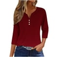 thumbnail image 2 of Blmnix Women's Fall Tops V-Neck Wine Polo Shirts for Women Ornamental Buckle 3/4 Sleeve Tops, 2 of 5