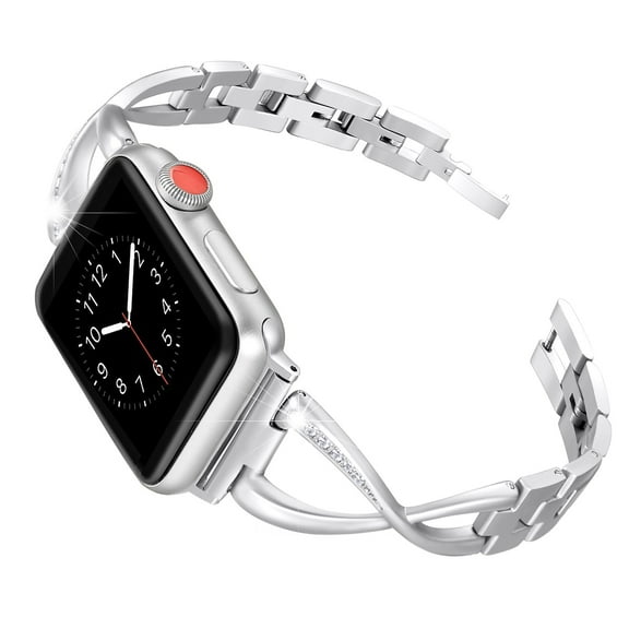 Compatible with Apple Watch Band 38mm 40mm 41mm iWatch Ultra SE Series 9/8/7/6/5/4/3/2/1, Bling Replacement Bracelet iWatch Band, Diamond Rhinestone Stainless Steel Metal Wristband Strap, Silver
