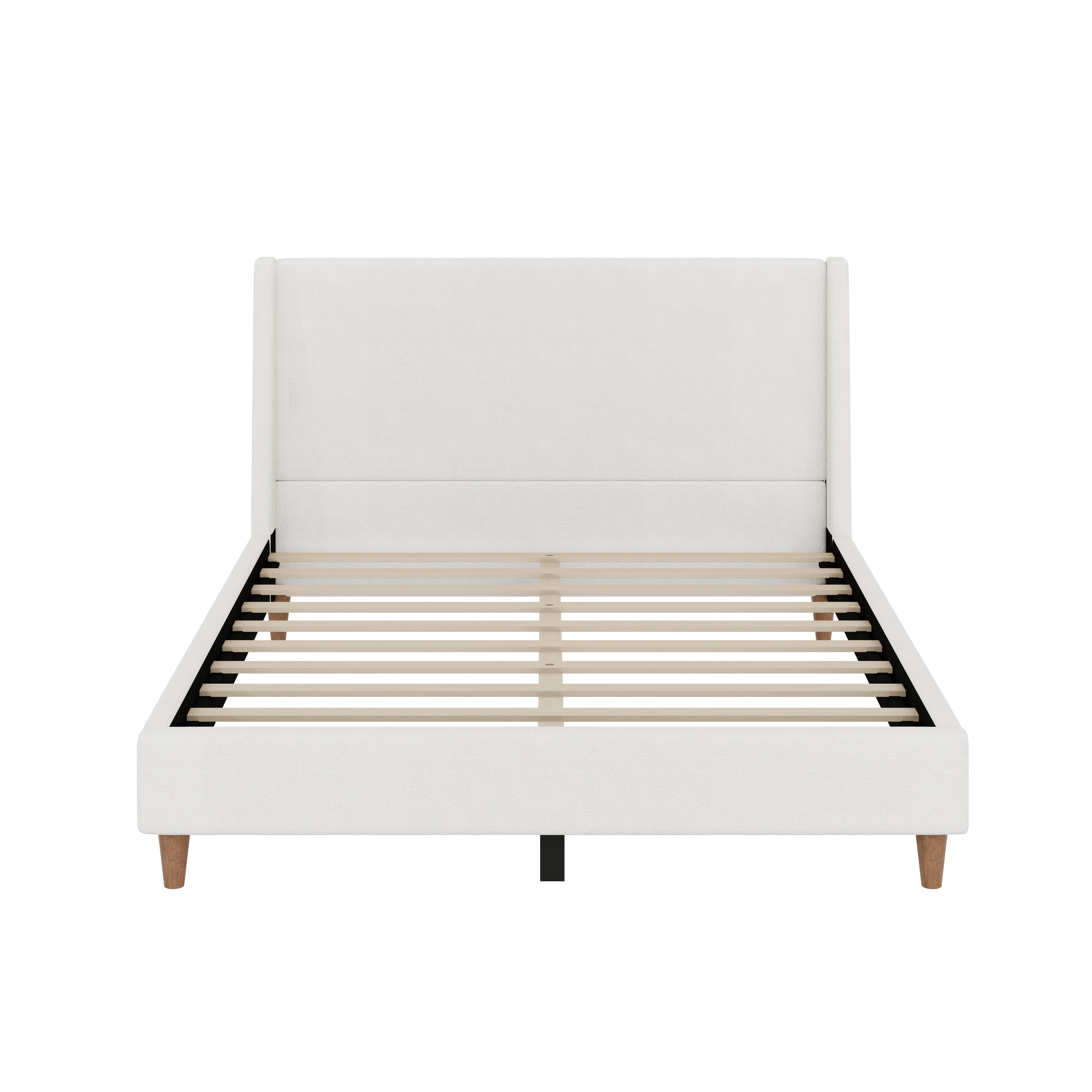 Euroco Modern Queen Size Boucle Upholstered Platform Bed with Wingback Headboard and Wooden Legs