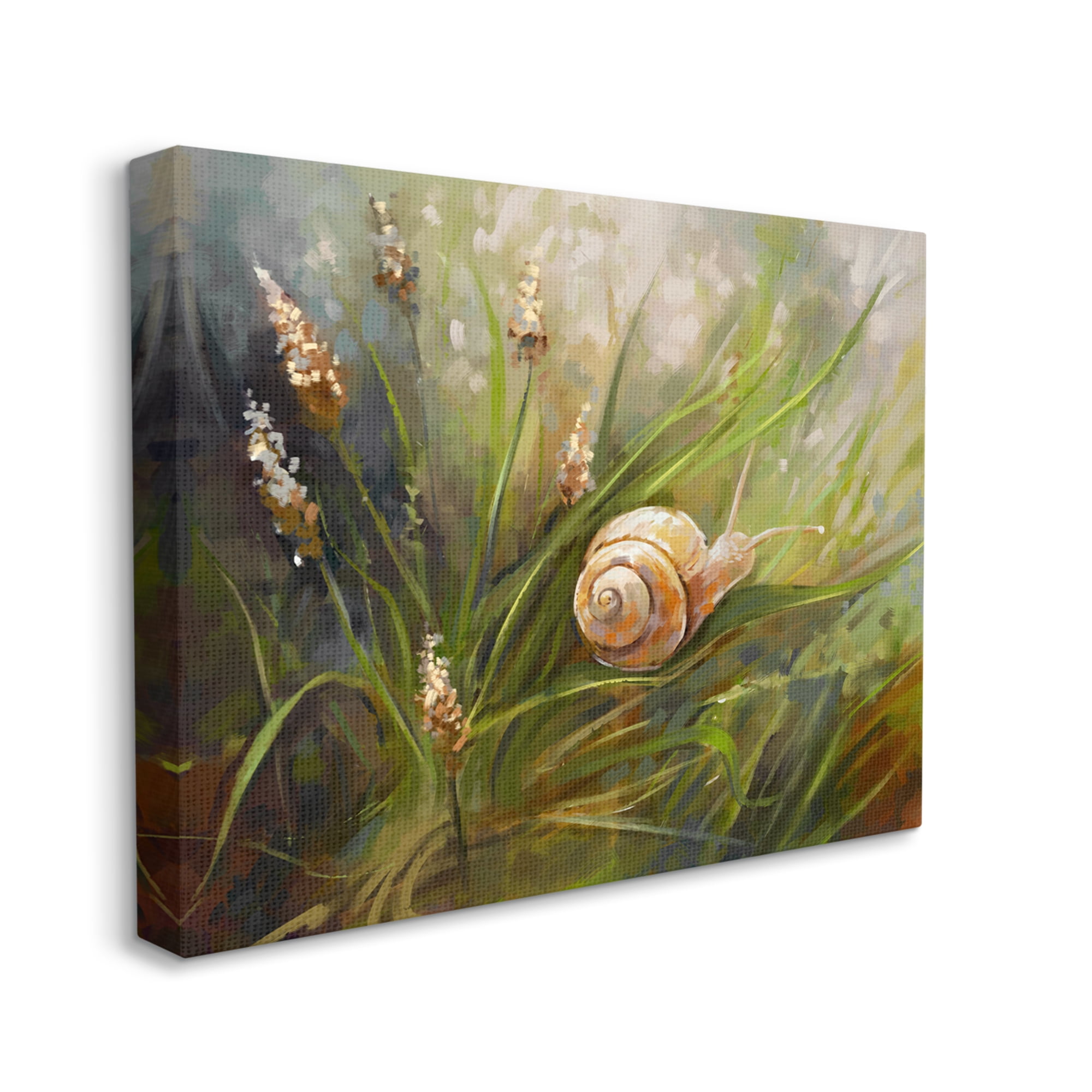 Stupell Industries Snail on Greenery Painting Animals & Insects Painting Gallery Wrapped Canvas Art Print Wall Art, 30 x 24