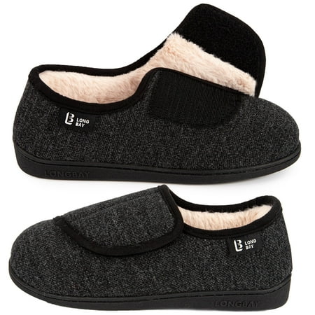 

LongBay Women s Diabetic Adjustable Slippers Comfy Cozy Furry Memory Foam House Shoes for Arthritis Edema