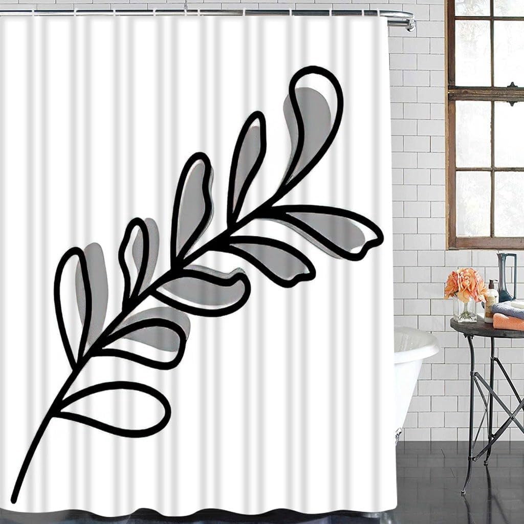 4 Piece Grey Branch Shower Curtain Set Abstract Tree Branches Shadows Beige Concrete Bathroom Sets with Non-Slip Rugs, Toilet Lid Cover and Bath Mat with Standard Size