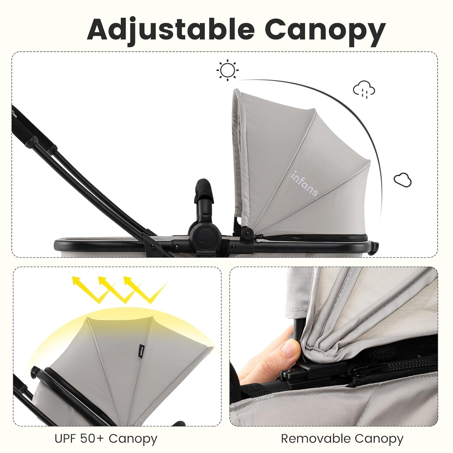 INFANS 2 in 1 Baby Stroller, Convertible Stroller with Bassinet Reversible Seat Adjustable Backrest Canopy One Hand Fold, Compact Toddler Pushchair for Kids Infants Newborns 0-36 Months