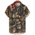 thumbnail image 4 of Camisa vintage japonesa con estampado 3D de samurái para hombre, camisa de manga corta de gran tamaño con solapa y botones, estilo callejero, 4 of 5
