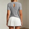 thumbnail image 2 of Rhuody Tshirts For Women Open Back Short Sleeve Tops Loose Fit Athletic Crop Tee Gym Running Yoga Shirt Soft Womens Clothes Grey, 2 of 6