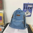 thumbnail image 1 of Stylish Ladies Denim Backpack - Large Capacity Fashionable Schoolbag for Students and Daily Use, 1 of 7