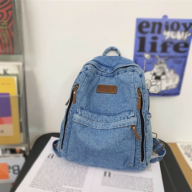 Stylish Ladies Denim Backpack - Large Capacity Fashionable Schoolbag for Students and Daily Use