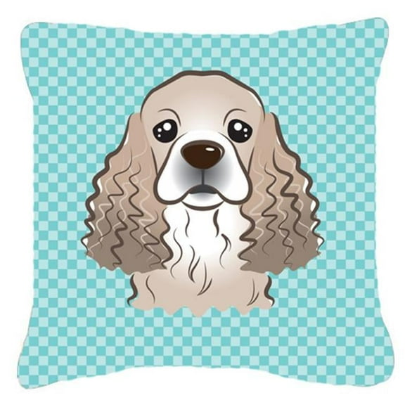 Checkerboard Blue Cocker Spaniel Fabric Decorative Pillow, 14 x 14 In.