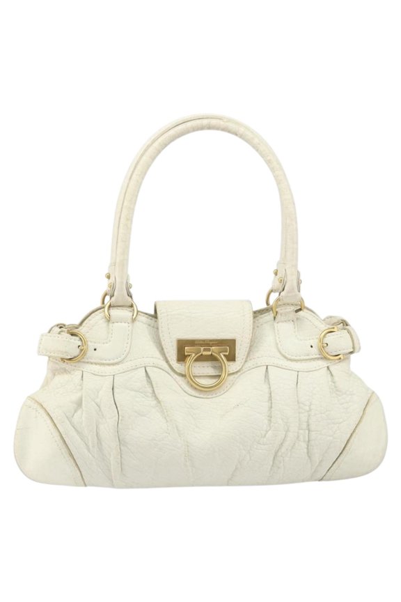 Pre-Owned Salvatore Ferragamo Gancini Handbag Leather White Leather Handbag