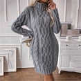 thumbnail image 5 of CharmCyan Women’s Turtleneck Long Sleeve Cable Knit Sweater Dress Pullover Casual Loose Fit Winter Knitwear Jumper Dress Gray L, 5 of 6