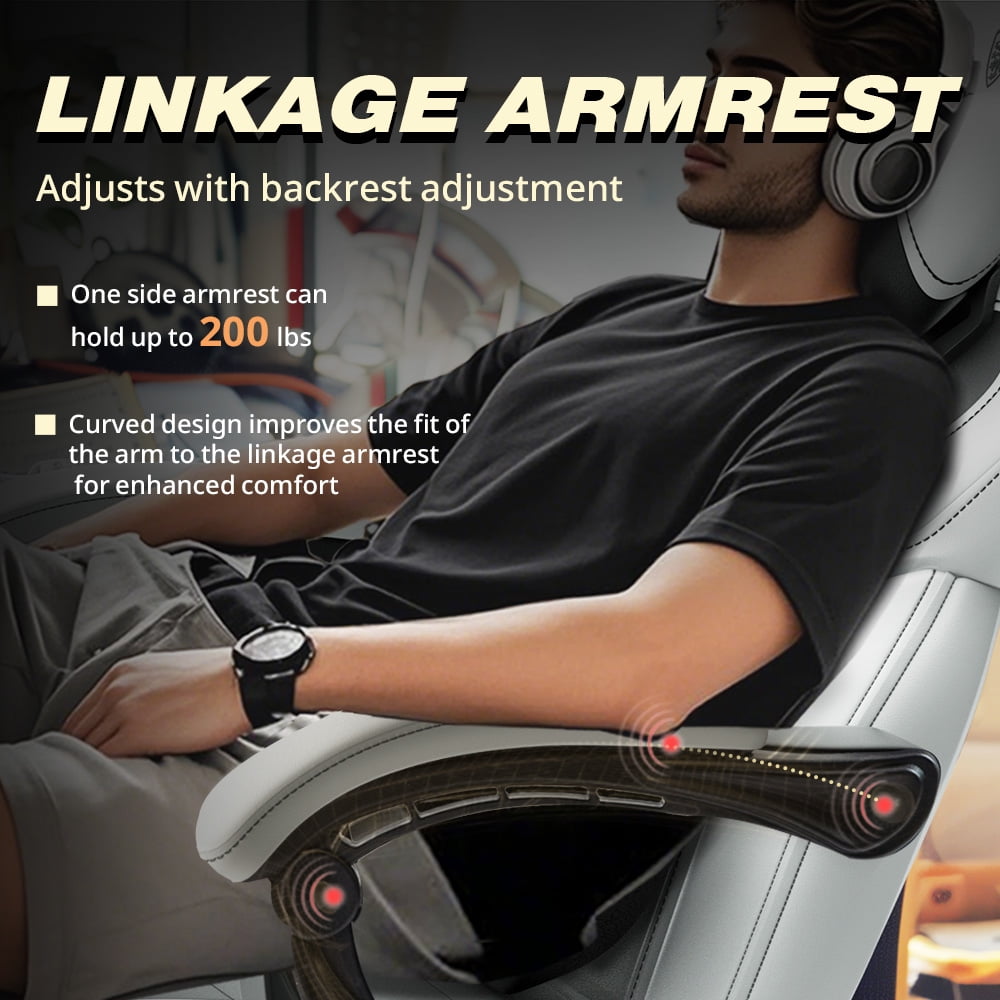 GOOSEA Gaming Chair with Footrest and Lumbar Massage, High Back Ergonomic Computer Desk Chair, Big and Tall Office Chair with Retractable Footrest, 300lbs, White