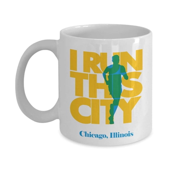 I Run This City Of Chicago, Illinois Running Coffee & Tea Gift Mug For A Long Distance Marathon Runner