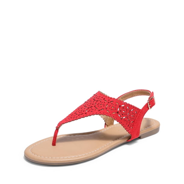 Sandalia DREAM PAIRS Roja con Tira en T y Pedrería Talla 10