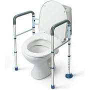 GreenChief Stand Alone Toilet Safety Rail with Free Grab Bar - Heavy Duty Toilet Safety Frame for Elderly, Handicap and Disabled - Adjustable Freestanding Toilet Handrails Helper, Fit Any Toilet
