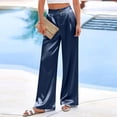 thumbnail image 5 of Palazzo Pants for Women Satin Wide Leg Plicated Silky Pull on Party Dress Casual Pant Trouser Dark Blue XL, 5 of 5