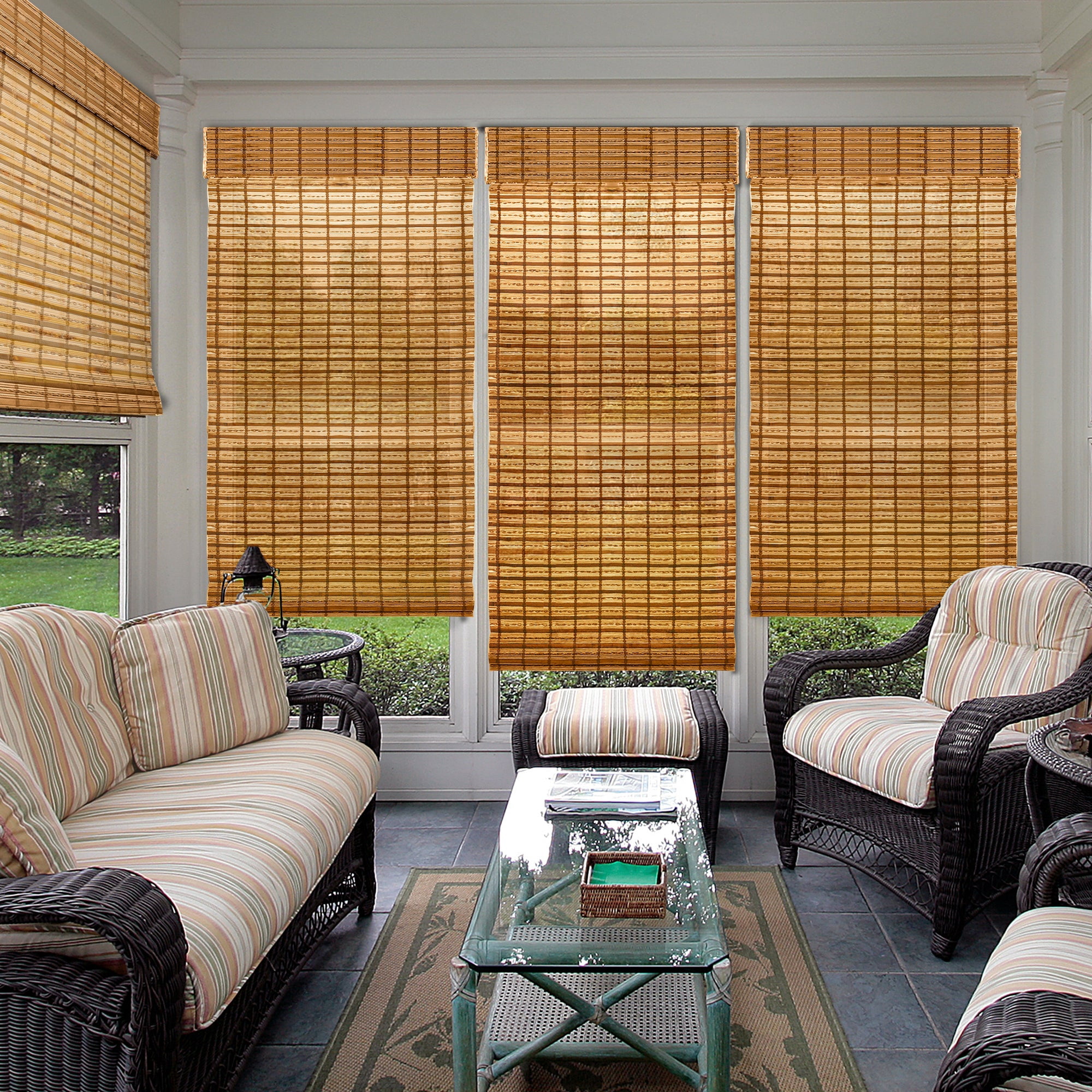 Natural Woven Light Filtering Cordless Bamboo Roman Shades for Windows, 43 in. W x 60 in. L, Honey Wheat