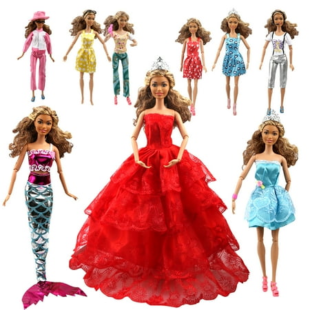 Aidonger 110PCS Barbie Doll Clothes and Accessories Include-10 PCS Clothes Party Gown Outfits +100 PCS Doll Shoes Hanger Magic wand for Girl's Birthday Xmas (Best Christmas Party Shoes)