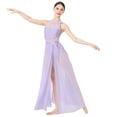 thumbnail image 6 of IBTOM CASTLE Women Lyrical Dance Dress Lace Sleeveless Leotard Sheer Flowy Long Wrap Skirt 2pcs Outfit S Purple, 6 of 8