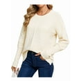thumbnail image 3 of Women'S Fall Fashion Crew Neck Ribbed Knit Pullover Sweater Loose Side Split Batwing Long Sleeve Sweaters Cream White S, 3 of 9