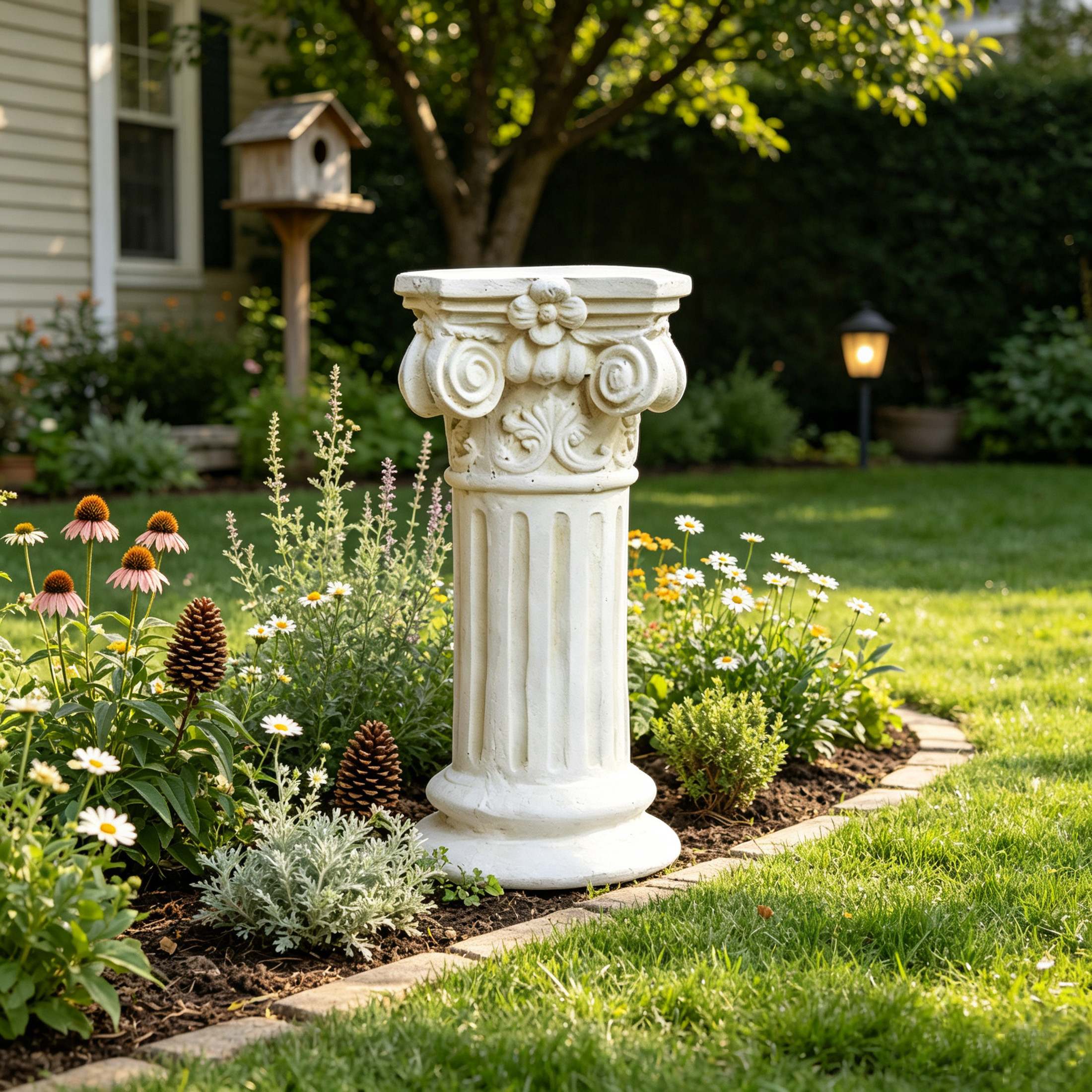 GDF Studio 15" Ancient Greek Style Carved Roman Column Pedestal, Garden Display Stand for Statues & Ornaments