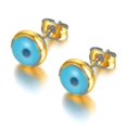 thumbnail image 1 of Pendientes de acero inoxidable chapado en oro de 18 k con forma de ojos turcos azules Yashi color dorado, 1 of 5