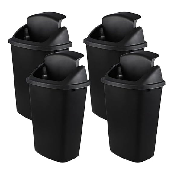 4 Pack 13 Gallon Top Lid Garbage Cans, Black Plastic Kitchen Trash Bins