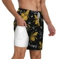 thumbnail image 2 of Sigee Hohey Bee Golden Embroidery Print Mens Swim Trunks with Compression Liner Quick Dry Swim Stretch Beach Shorts with Pockets,S-3XL, 2 of 7