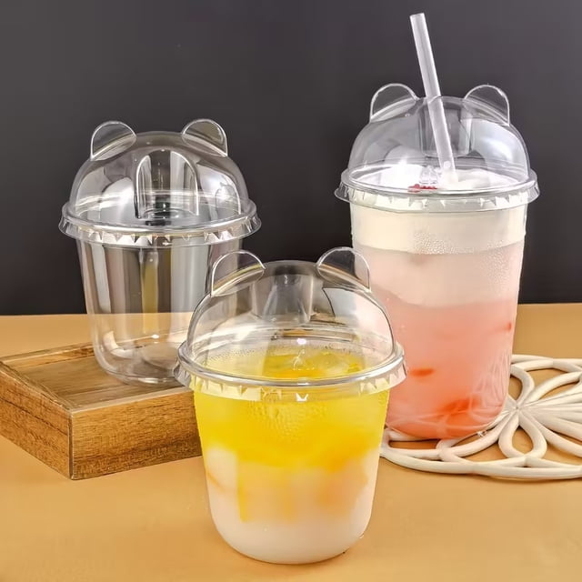 10 vasos de plástico desechables con tapas y pajitas, vasos transparentes for fiestas de verano, vasos helados de un solo uso, disponibles en 12 oz/14 oz/16 oz for postres, jugos y bebidas
