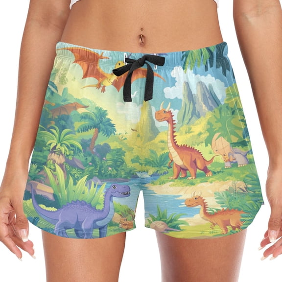 Women's Soft Sleep Shorts Relaxed Fit Lounge Pajama Bottoms Shorts for Women Pajama for Home and Comfort Dinosaurs and Pterodactyls
