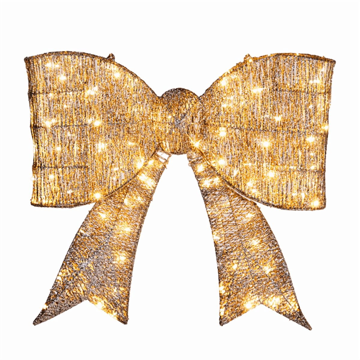 28.3in Pre-Lit Outdoor Christmas Bowknot, 124 Warm White LEDs, Sparkling Tinsel Fabric, Collapsible for Indoor/Outdoor Use